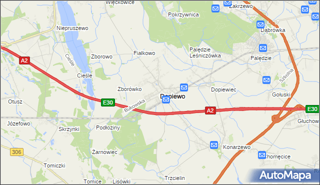 mapa Dopiewo, Dopiewo na mapie Targeo