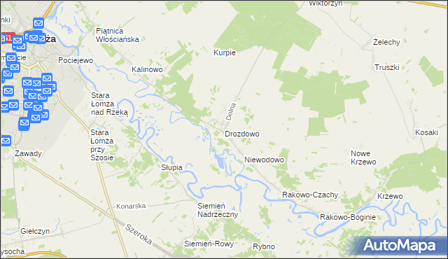 mapa Drozdowo gmina Piątnica, Drozdowo gmina Piątnica na mapie Targeo