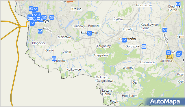 mapa Dzięgielów, Dzięgielów na mapie Targeo