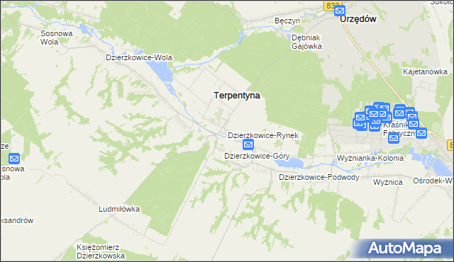 mapa Dzierzkowice-Rynek, Dzierzkowice-Rynek na mapie Targeo