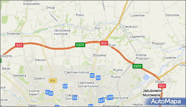 mapa Elizówka gmina Niemce, Elizówka gmina Niemce na mapie Targeo