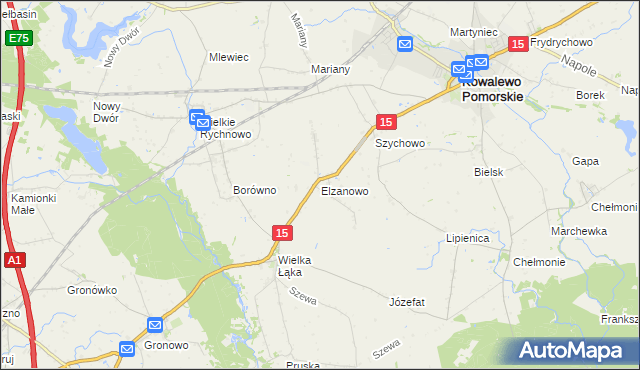 mapa Elzanowo gmina Kowalewo Pomorskie, Elzanowo gmina Kowalewo Pomorskie na mapie Targeo