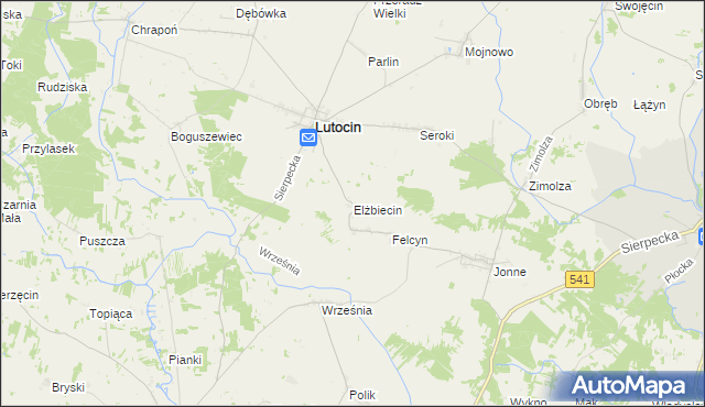 mapa Elżbiecin gmina Lutocin, Elżbiecin gmina Lutocin na mapie Targeo