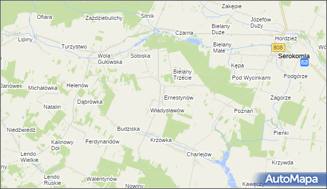 mapa Ernestynów gmina Serokomla, Ernestynów gmina Serokomla na mapie Targeo