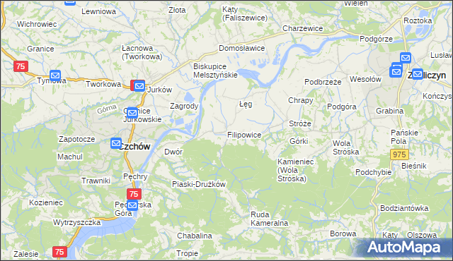 mapa Filipowice gmina Zakliczyn, Filipowice gmina Zakliczyn na mapie Targeo