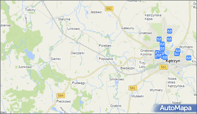 mapa Filipówka gmina Kętrzyn, Filipówka gmina Kętrzyn na mapie Targeo