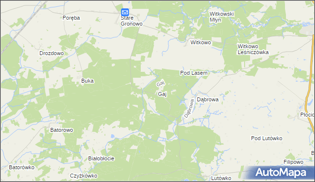 mapa Gaj gmina Sępólno Krajeńskie, Gaj gmina Sępólno Krajeńskie na mapie Targeo
