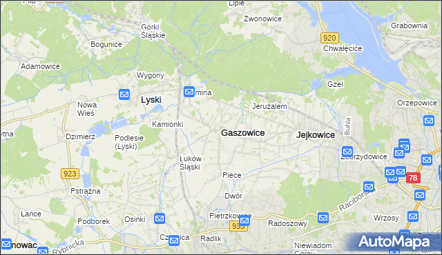 mapa Gaszowice powiat rybnicki, Gaszowice powiat rybnicki na mapie Targeo