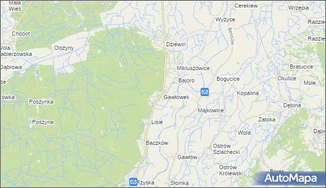mapa Gawłówek gmina Drwinia, Gawłówek gmina Drwinia na mapie Targeo