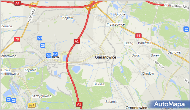 mapa Gierałtowice powiat gliwicki, Gierałtowice powiat gliwicki na mapie Targeo