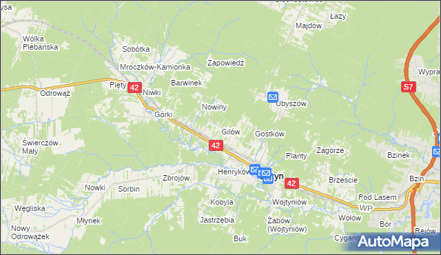 mapa Gilów gmina Bliżyn, Gilów gmina Bliżyn na mapie Targeo