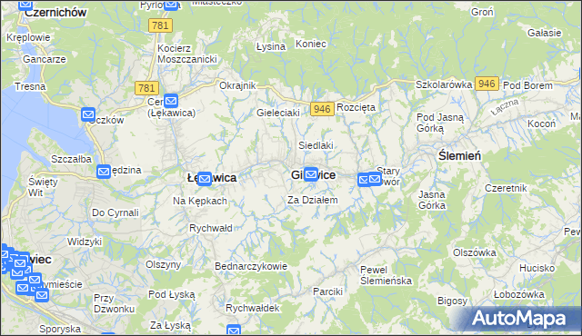 mapa Gilowice powiat żywiecki, Gilowice powiat żywiecki na mapie Targeo