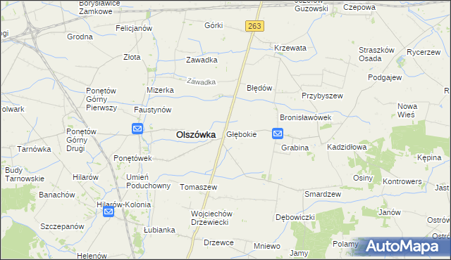 mapa Głębokie gmina Olszówka, Głębokie gmina Olszówka na mapie Targeo
