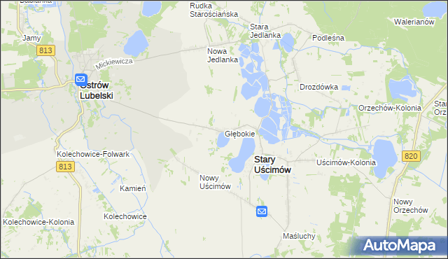 mapa Głębokie gmina Uścimów, Głębokie gmina Uścimów na mapie Targeo