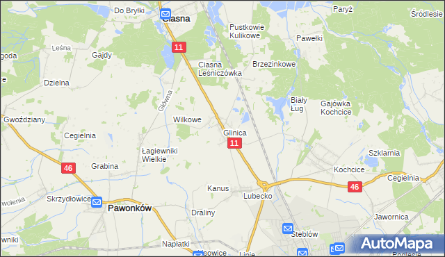 mapa Glinica gmina Ciasna, Glinica gmina Ciasna na mapie Targeo