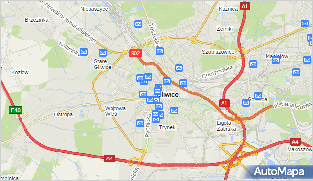 mapa Gliwic, Gliwice na mapie Targeo