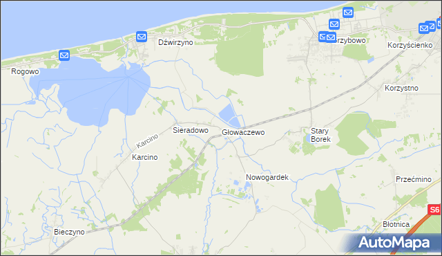 mapa Głowaczewo gmina Kołobrzeg, Głowaczewo gmina Kołobrzeg na mapie Targeo