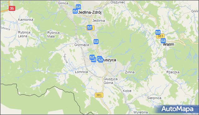 mapa Głuszyca powiat wałbrzyski, Głuszyca powiat wałbrzyski na mapie Targeo
