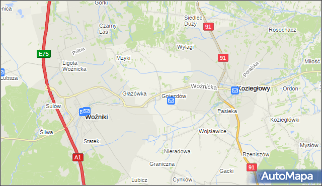 mapa Gniazdów gmina Koziegłowy, Gniazdów gmina Koziegłowy na mapie Targeo