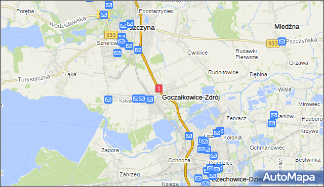 mapa Goczałkowice-Zdrój, Goczałkowice-Zdrój na mapie Targeo