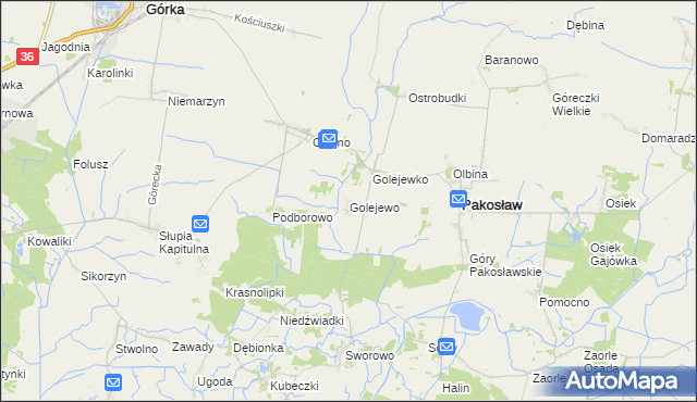 mapa Golejewo gmina Pakosław, Golejewo gmina Pakosław na mapie Targeo
