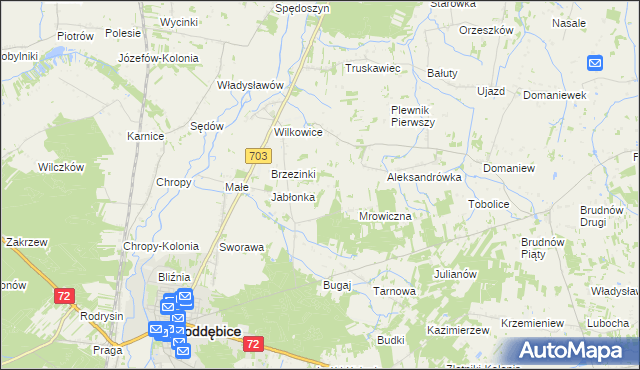 mapa Golice gmina Poddębice, Golice gmina Poddębice na mapie Targeo
