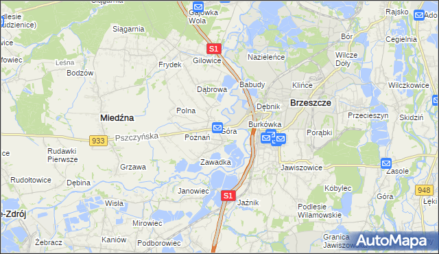 mapa Góra gmina Miedźna, Góra gmina Miedźna na mapie Targeo