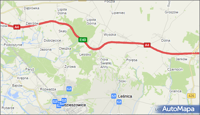 mapa Góra Świętej Anny gmina Leśnica, Góra Świętej Anny gmina Leśnica na mapie Targeo