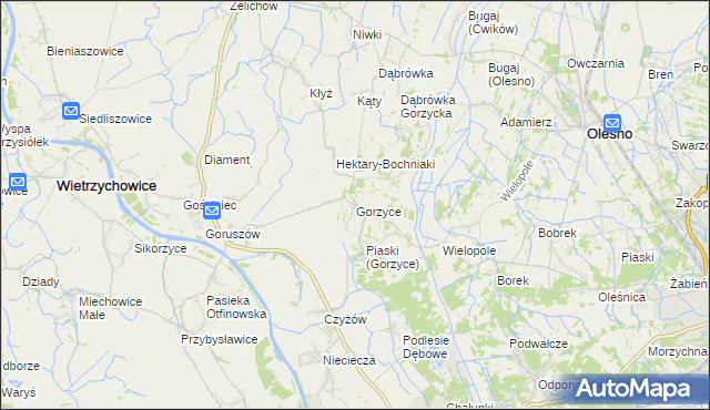 mapa Gorzyce gmina Żabno, Gorzyce gmina Żabno na mapie Targeo