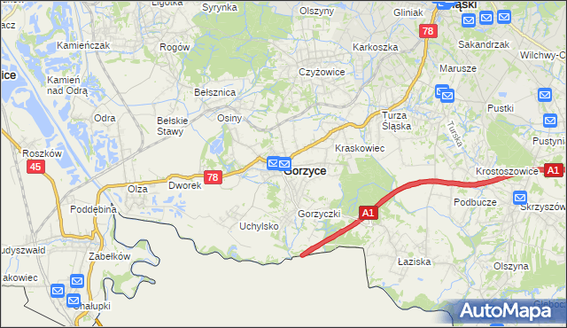mapa Gorzyce powiat wodzisławski, Gorzyce powiat wodzisławski na mapie Targeo