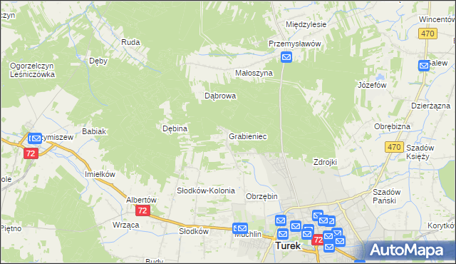 mapa Grabieniec gmina Turek, Grabieniec gmina Turek na mapie Targeo