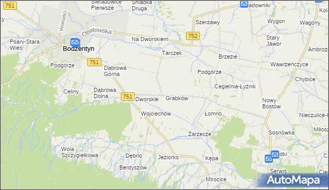 mapa Grabków gmina Pawłów, Grabków gmina Pawłów na mapie Targeo