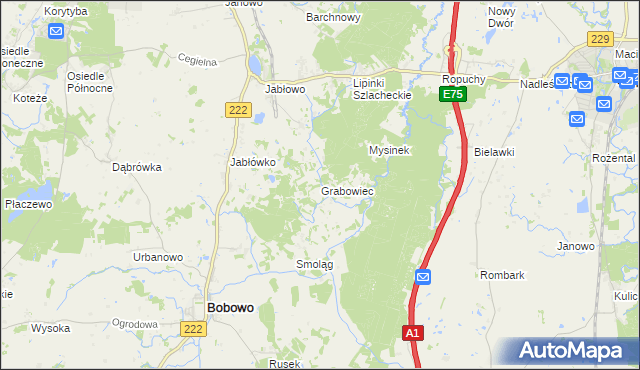 mapa Grabowiec gmina Bobowo, Grabowiec gmina Bobowo na mapie Targeo