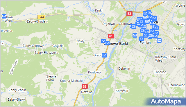 mapa Grabowo gmina Olszewo-Borki, Grabowo gmina Olszewo-Borki na mapie Targeo