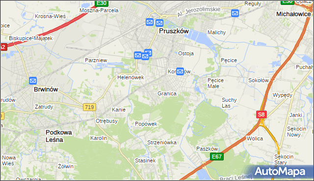 mapa Granica gmina Michałowice, Granica gmina Michałowice na mapie Targeo