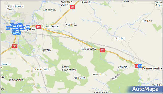 mapa Gręboszów gmina Domaszowice, Gręboszów gmina Domaszowice na mapie Targeo