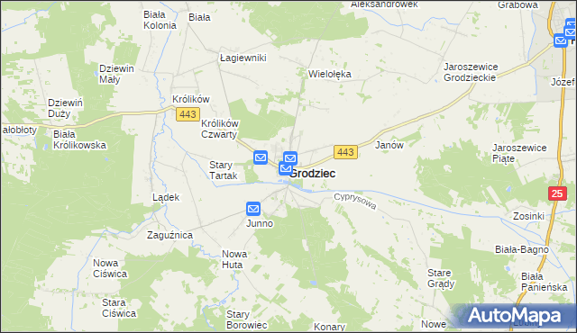 mapa Grodziec powiat koniński, Grodziec powiat koniński na mapie Targeo
