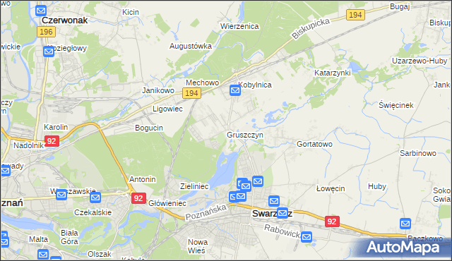 mapa Gruszczyn gmina Swarzędz, Gruszczyn gmina Swarzędz na mapie Targeo