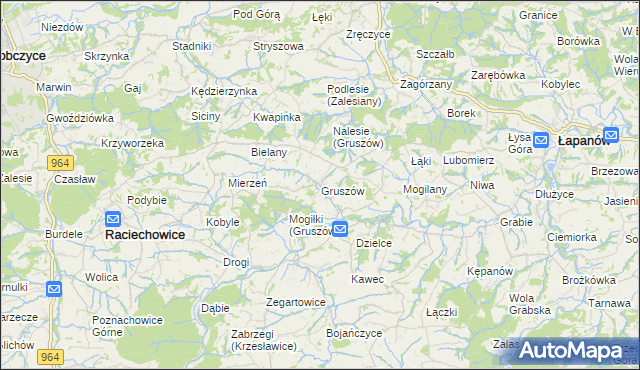 mapa Gruszów gmina Raciechowice, Gruszów gmina Raciechowice na mapie Targeo