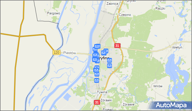 mapa Gryfino, Gryfino na mapie Targeo