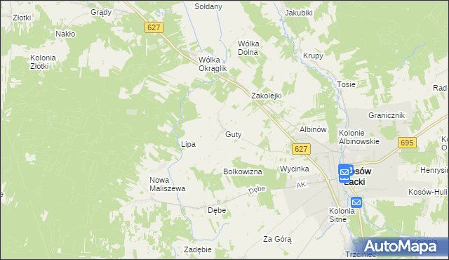 mapa Guty gmina Kosów Lacki, Guty gmina Kosów Lacki na mapie Targeo