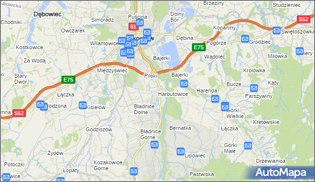 mapa Harbutowice gmina Skoczów, Harbutowice gmina Skoczów na mapie Targeo