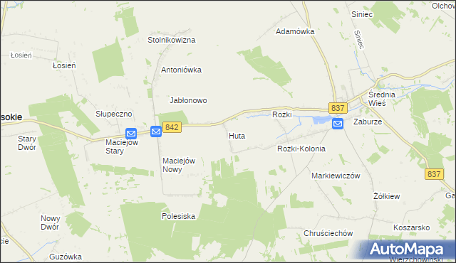 mapa Huta gmina Żółkiewka, Huta gmina Żółkiewka na mapie Targeo