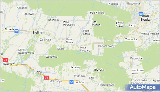 mapa Huta Koszary, Huta Koszary na mapie Targeo