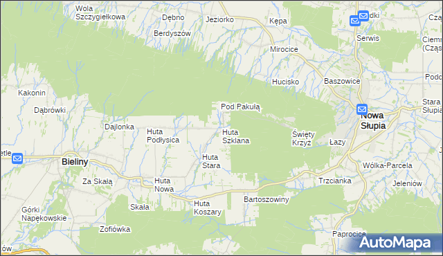 mapa Huta Szklana gmina Bieliny, Huta Szklana gmina Bieliny na mapie Targeo