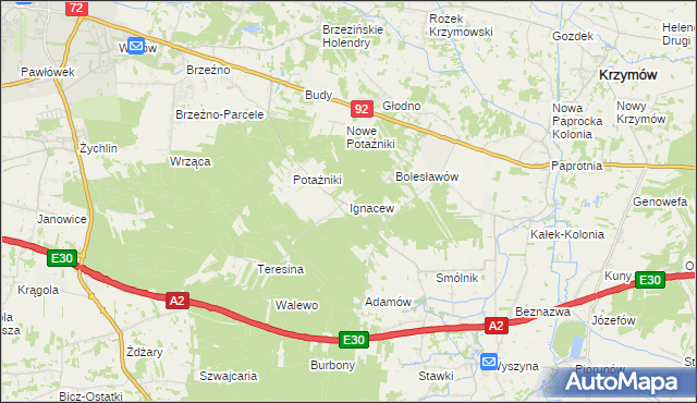 mapa Ignacew gmina Krzymów, Ignacew gmina Krzymów na mapie Targeo