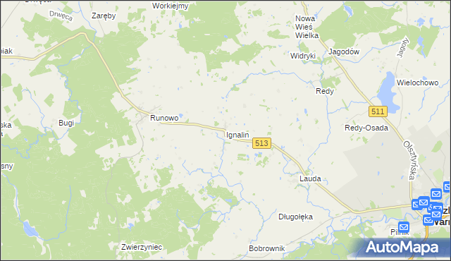 mapa Ignalin gmina Lidzbark Warmiński, Ignalin gmina Lidzbark Warmiński na mapie Targeo