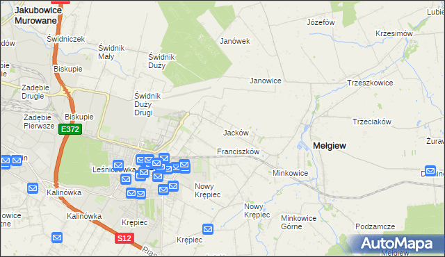 mapa Jacków gmina Mełgiew, Jacków gmina Mełgiew na mapie Targeo