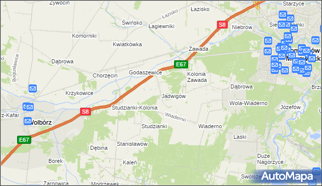 mapa Jadwigów gmina Tomaszów Mazowiecki, Jadwigów gmina Tomaszów Mazowiecki na mapie Targeo