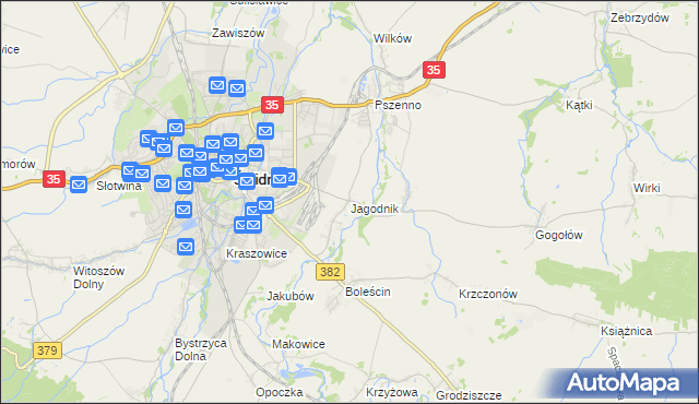 mapa Jagodnik gmina Świdnica, Jagodnik gmina Świdnica na mapie Targeo